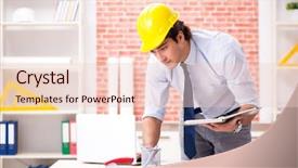  Presentation with construction - Theme enhanced with employee handbook - construction supervisor working on blueprints background and a lemonade colored foreground