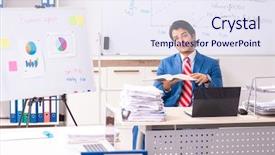  Presentation with sales - Presentation design consisting of employee handbook - male sales analyst in front background and a sky blue colored foreground