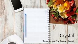  Presentation with coffe - Audience pleasing PPT theme consisting of employee handbook - phone coffe and notebook backdrop and a lemonade colored foreground