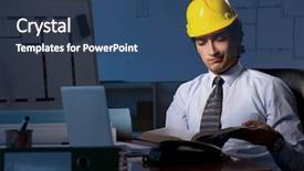  Presentation with project - Cool new theme with employee handbook - young construction architect working backdrop and a ocean colored foreground