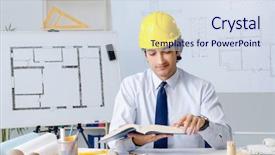  Presentation with job task or project - Beautiful slide deck featuring employee handbook - young handsome architect working backdrop and a sky blue colored foreground