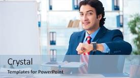  Presentation with whiteboard - Slide set having employee handbook - young handsome businessman in front background and a light blue colored foreground