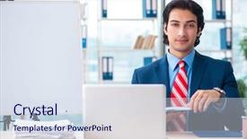  Presentation with whiteboard - PPT theme with employee handbook - young handsome businessman in front background and a sky blue colored foreground