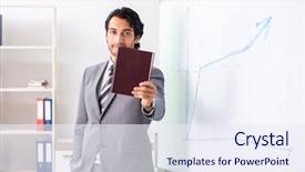  Presentation with whiteboard - Presentation design featuring employee handbook - young handsome businessman in front background and a sky blue colored foreground