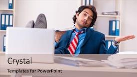  Presentation with office - PPT layouts consisting of employee handbook - young handsome businessman sitting background and a mint green colored foreground