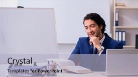  Presentation with young students working in groups - Slide set consisting of employee handbook - young handsome businessman working background and a light blue colored foreground