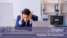  Presentation with working - PPT theme with employee handbook - young handsome businessman working background and a ocean colored foreground