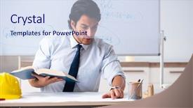  Presentation with whiteboard - Cool new PPT theme with employee handbook - young male architect in front backdrop and a sky blue colored foreground