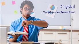  Presentation with financial - Audience pleasing presentation design consisting of employee handbook - young male financial manager working backdrop and a sky blue colored foreground