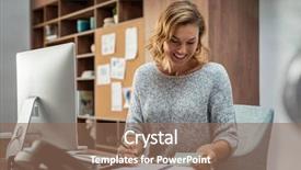  Presentation with creative writing - PPT theme having employee in casual reading notes background and a violet colored foreground