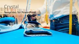  Presentation with trousers - Slide set having employee-in-textile-cleaning-ironing background and a lemonade colored foreground