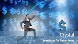  Presentation with people lost money fired businessman - Presentation theme with employee incentive - businessman chasing money on fishing background and a  colored foreground