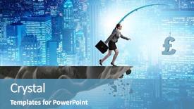  Presentation with fishing - PPT theme with employee incentive - businesswoman chasing money on fishing background and a teal colored foreground