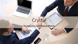  Presentation with shaking hands - Presentation theme featuring employee interviews - employer and applicant shaking hands background and a lemonade colored foreground