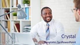  Presentation with work - Audience pleasing PPT layouts consisting of employee interviews - young businessmen talking about work backdrop and a  colored foreground