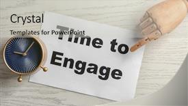  Presentation with employee engage - Amazing presentation design having employee involvement - clock and mannequin hand pointing backdrop and a light gray colored foreground