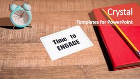 Presentation with employee engage - Presentation design consisting of employee involvement - composition with clock notebook background and a coral colored foreground