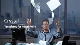  Presentation with logistics air - PPT theme featuring employee involvement - exhausted professinal throwing documents background and a ocean colored foreground