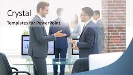  Presentation with partners - Audience pleasing PPT layouts consisting of employee involvement - group of business partners interacting backdrop and a  colored foreground