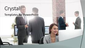  Presentation with safety interacting customers - PPT theme with employee involvement - group of business partners interacting background and a white colored foreground