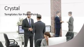  Presentation with partners - Slide deck featuring employee involvement - group of business partners interacting background and a white colored foreground