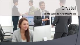  Presentation with partners - Colorful slide set enhanced with employee involvement - group of business partners interacting backdrop and a  colored foreground