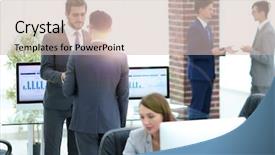  Presentation with partners - PPT layouts featuring employee involvement - group of business partners interacting background and a soft green colored foreground