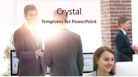  Presentation with partners - Cool new slides with employee involvement - group of business partners interacting backdrop and a lemonade colored foreground