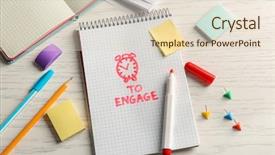  Presentation with employee - Colorful presentation design enhanced with employee involvement - notebook with phrase time backdrop and a lemonade colored foreground