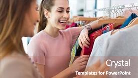  Presentation with women boutique - Cool new presentation design with employee job satisfaction - two women shopping backdrop and a coral colored foreground