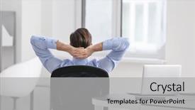  Presentation with relaxing - PPT layouts featuring employee job satisfaction - young businessman relaxing in office background and a light gray colored foreground