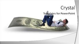  Presentation with sleeping - Cool new theme with employee job satisfaction - young businessman sleeping on dollar backdrop and a white colored foreground