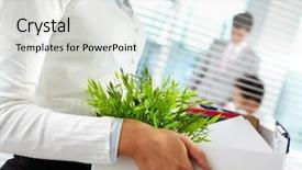  Presentation with cardboard - Slides enhanced with employee leaving - close-up of female hands holding background and a light gray colored foreground