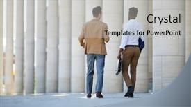  Presentation with german shepherd two young puppys - PPT theme having employee leaving - two young intercultural businessmen background and a light gray colored foreground