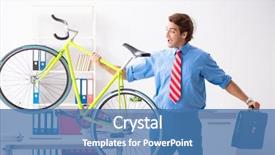  Presentation with office life - Presentation theme enhanced with employee life cycle - young businessman using bike background and a  colored foreground