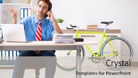  Presentation with supr new bike - Cool new presentation theme with employee life cycle - young businessman using bike backdrop and a light gray colored foreground