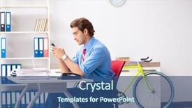  Presentation with office life - PPT theme with employee life cycle - young businessman using bike background and a  colored foreground