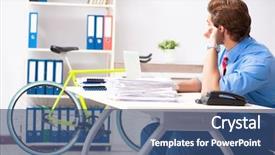  Presentation with bike - Slides with employee life cycle - young businessman using bike background and a ocean colored foreground