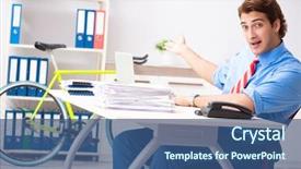  Presentation with power engine bike - Beautiful slide deck featuring employee life cycle - young businessman using bike backdrop and a ocean colored foreground