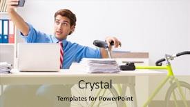  Presentation with super bike - Colorful slide set enhanced with employee life cycle - young businessman using bike backdrop and a soft green colored foreground