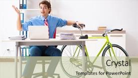  Presentation with bike - Audience pleasing theme consisting of employee life cycle - young businessman using bike backdrop and a soft green colored foreground
