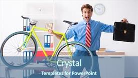  Presentation with office life - Theme having employee life cycle - young businessman using bike background and a ocean colored foreground