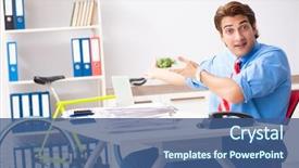  Presentation with office life - Slide deck featuring employee life cycle - young businessman using bike background and a ocean colored foreground