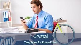  Presentation with office life - Slide deck featuring employee life cycle - young businessman using bike background and a ocean colored foreground