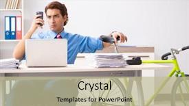  Presentation with office life - Amazing slide deck having employee life cycle - young businessman using bike backdrop and a mint green colored foreground