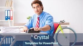  Presentation with bike - PPT theme featuring employee life cycle - young businessman using bike background and a ocean colored foreground