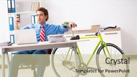  Presentation with e bike - Cool new presentation with employee life cycle - young businessman using bike backdrop and a soft green colored foreground