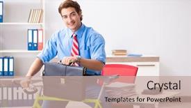  Presentation with office life - Theme featuring employee life cycle - young businessman using bike background and a coral colored foreground
