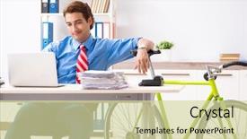  Presentation with office life - Theme enhanced with employee life cycle - young businessman using bike background and a soft green colored foreground