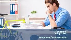  Presentation with office life - Presentation design featuring employee life cycle - young businessman using bike background and a ocean colored foreground